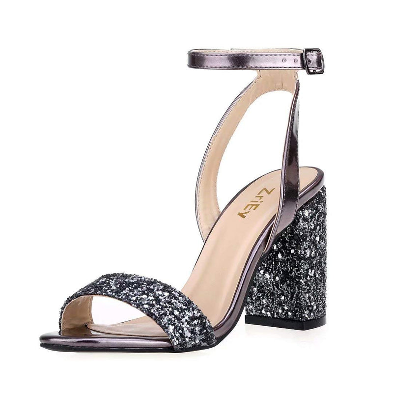 ZriEy Clear Block Heels Ankle Strap Sandals Adjustable Buckle Lucite Chunky High Heel Shoes