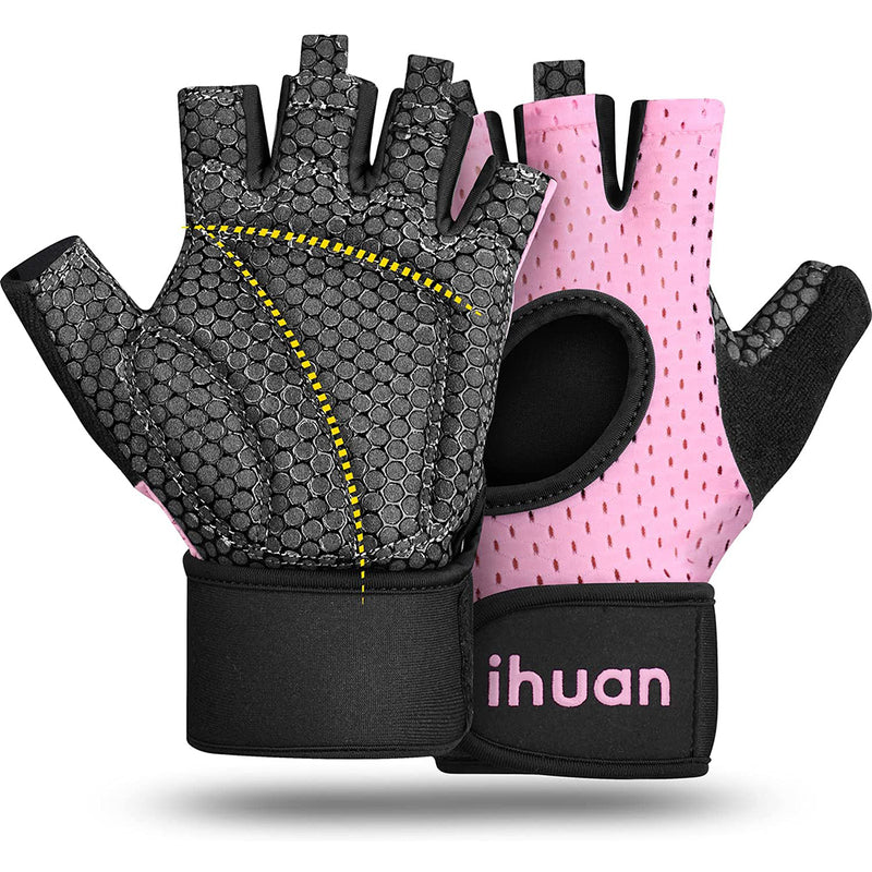 Ihuan Breathable Weight Lifting Gloves: Fingerless Workout Gym Gloves with Wrist Support | Enhance Palm Protection
