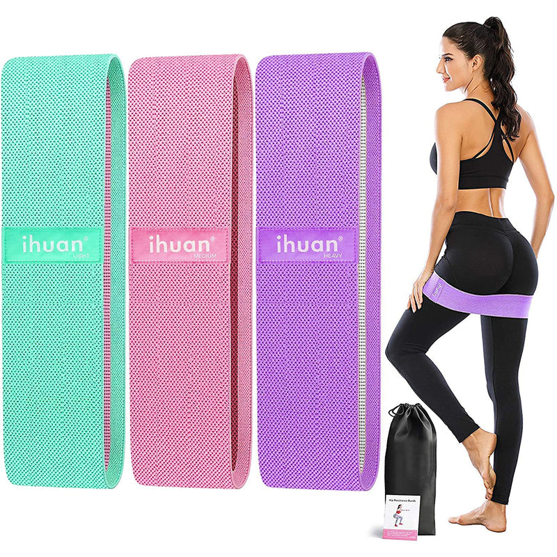 ihuan Resistance Bands for Legs and Butt, 3 Levels Exercise Band, Anti-Slip & Roll Elastic Workout Booty Bands